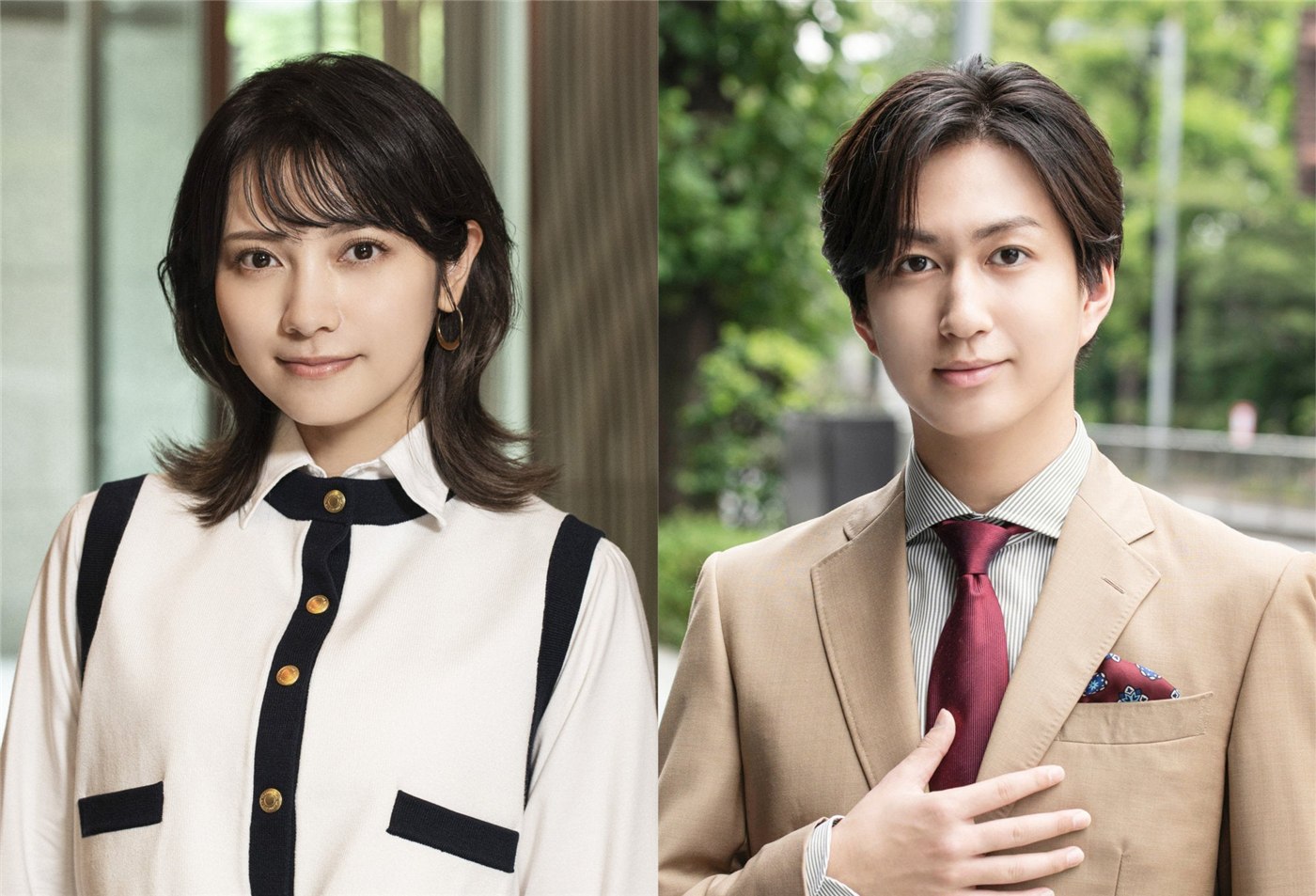 桃月なしこ（左）と池田彪馬（右）の発表写真。ドラマの出演者紹介用素材です。